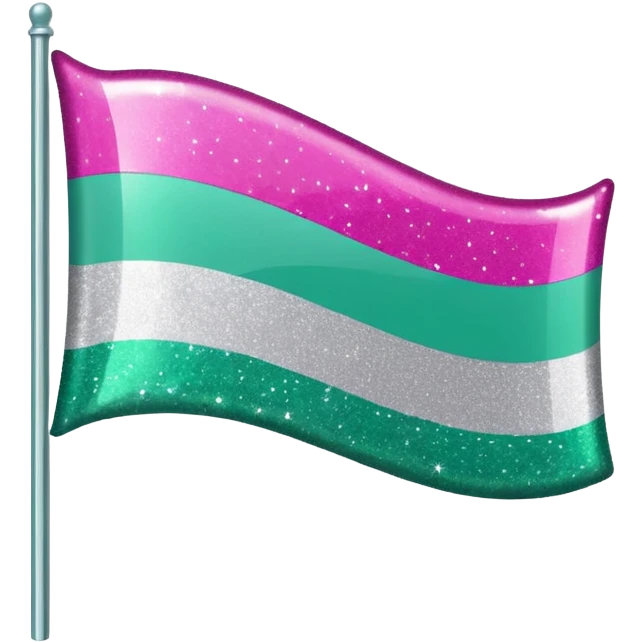 a tricolor flag featuring horizontal stripes of hot pink, glitter silver, and jade green. emoji