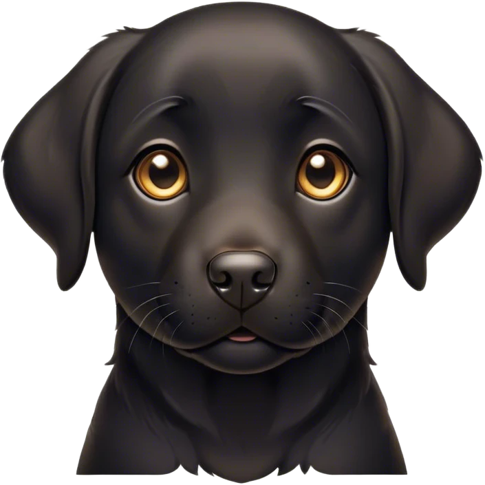 Cinematic Cute Black Labrador Portrait Emoji, Head tilted playfully and inquisitively, featuring a glossy black Fur with a healthy sheen, round, sparkling brown eyes filled with curiosity, Simplified yet irresistibly adorable features, highly detailed, glowing with a warm, friendly glow, high shine, affectionate and spirited, stylized with a touch of whimsy, bright and endearing, soft glowing outline, capturing the essence of a mischievous yet loving companion, so playful it feels like it could dash out of the screen and into your arms! emoji