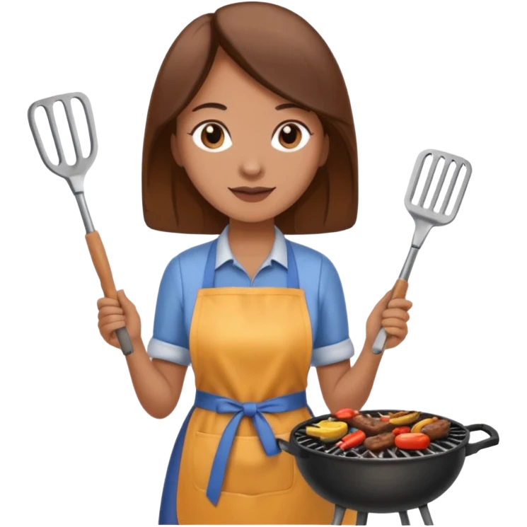 woman grilling bbq with grill and apron emoji