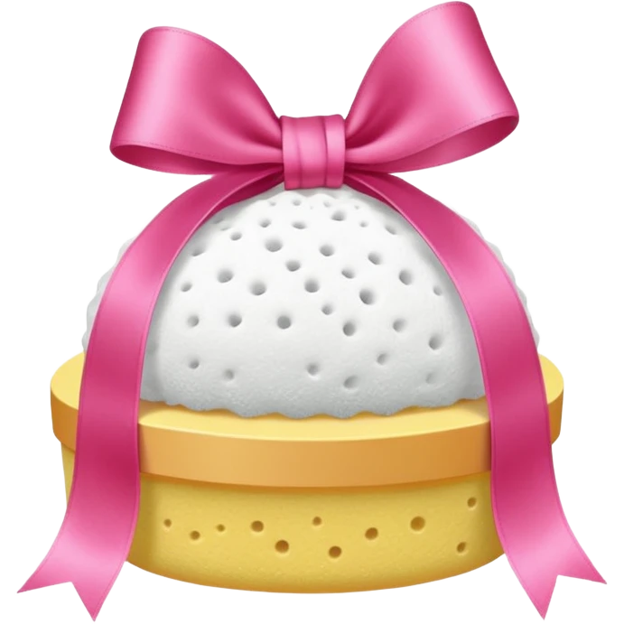 White bath sponge with pink satin ribbon, clean minimal style emoji