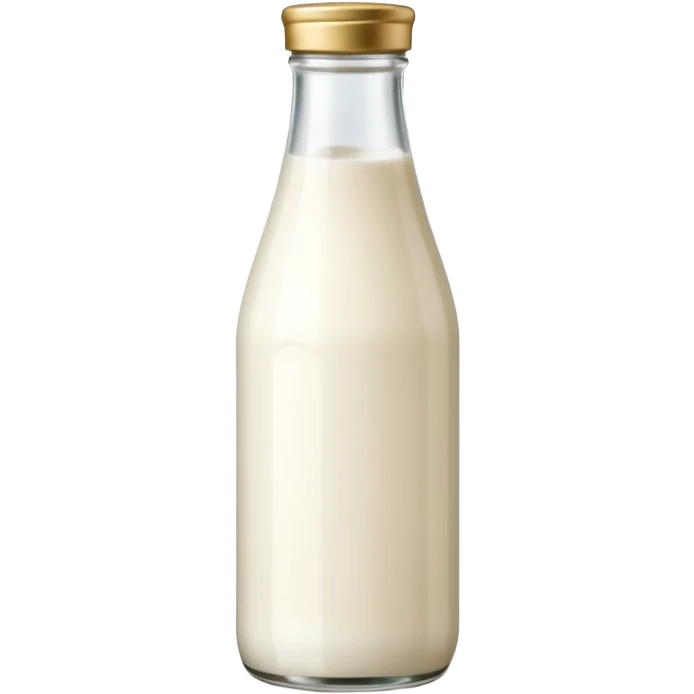 tall clear or opaque glass bottle filled with creamy white liquid, sealed with simple cap, soft natural shape, faint label hinting goat origin, no text or branding, milk richer tone than cow's milk, soft lighting, subtle shadows, emoji scale emoji