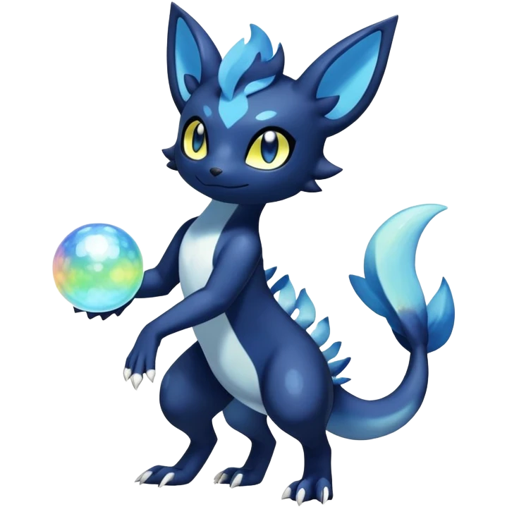 Colorful Iridescent Exotic Salandit-Meowstic-Umbreon-Fakémon-hybrid-creature (full body)  emoji
