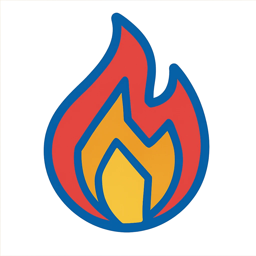 abstract geometric flame with vibrant toon style and blue outline emoji