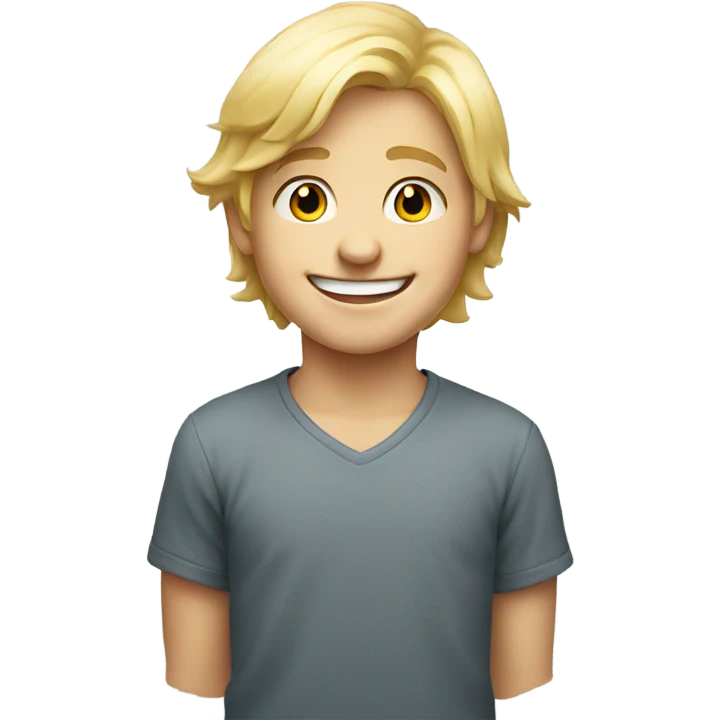 smiling blonde boy portrait with a small smile emoji