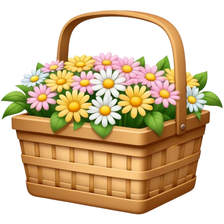 picnic basket with light color flowers emoji