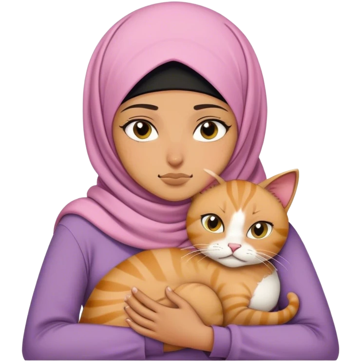 a grumpy teenage hijabi hugging a cat emoji