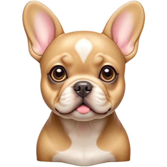 Cinematic Cute Fawn French Bulldog Portrait Emoji, Head tilted playfully and inquisitively, featuring a glossy fawn coat with a smooth texture, round, sparkling dark eyes filled with curiosity, Simplified yet irresistibly adorable features, highly detailed, glowing with a warm, friendly glow, high shine, affectionate and lively, stylized with a touch of whimsy, bright and endearing, soft glowing outline, capturing the essence of a mischievous yet loving companion, so playful it feels like it could prance out of the screen and into your arms! emoji