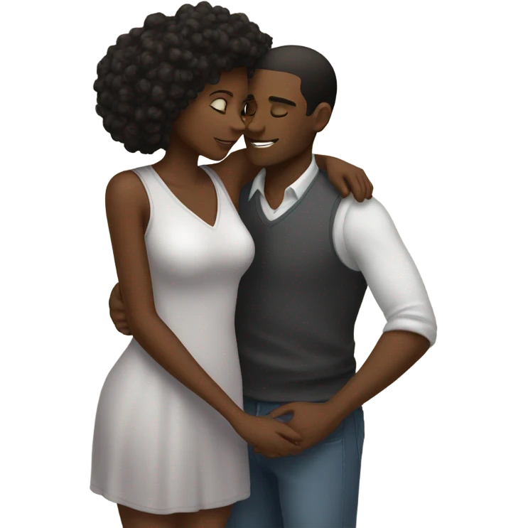 Romantic black girl looking at a white guy holding each other emoji