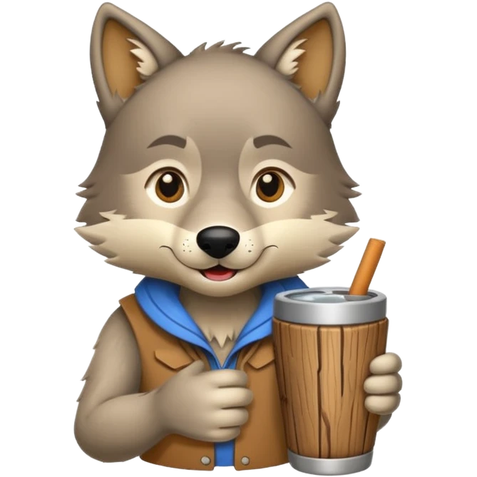 Wolf cartoon wholding wood tumber emoji