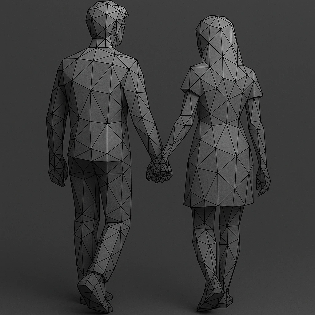 couple walking side by side, holding mesh hands. emoji