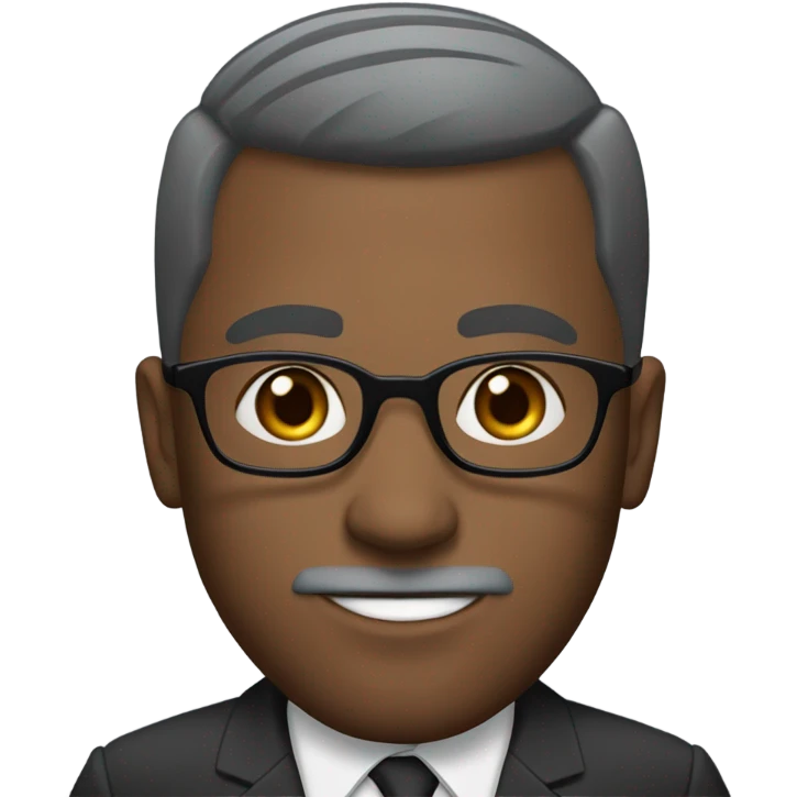 Dwayne hunter  with small round face and suit and glasses and buzz cut and small black eyes and small gray beard and small black eyes and wrinkled forehead emoji