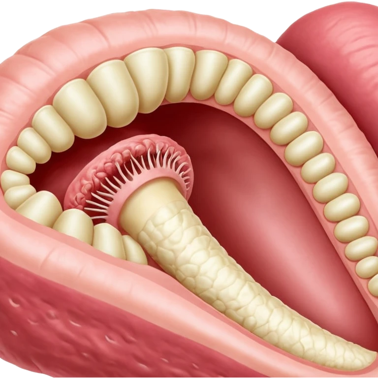 Un primer plano extremo, microscópico, de la unión sexual. Detalles anatómicos explícitos. Un pene erecto, con venas prominentes y la glande rosada, penetrando una vagina. Los labios mayores y menores de la vagina son visibles, estirados alrededor del eje del pene. emoji