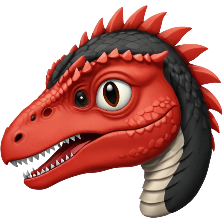 red and black velociraptor face, tired and can't be bothered, only the face emoji