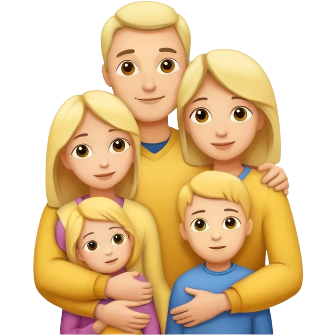 mother and father hugging with their kids, yellow people emoji