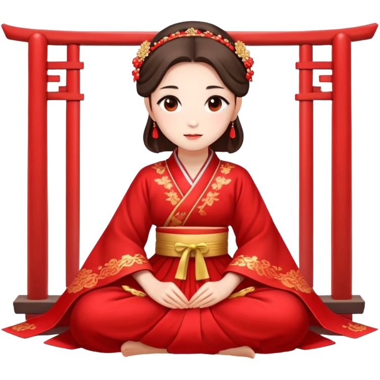 Beautiful girl wearing red Hanfu wedding dress sitting emoji