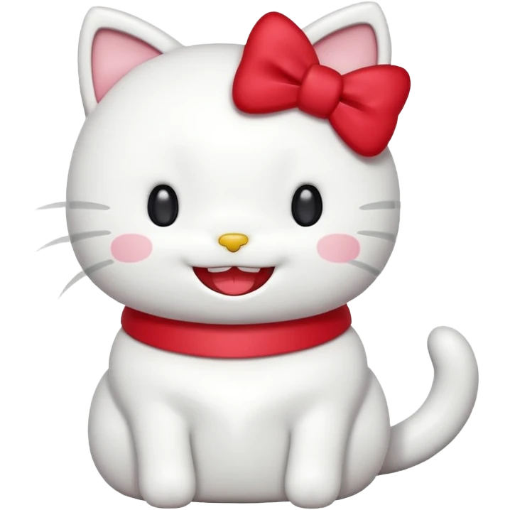 Hello Kitty laughing, minimal style, white cat, red bow, simple lines, big smile, joyful emoji