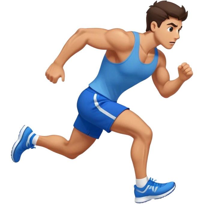 brunette buff man with blue shorts running very fast emoji