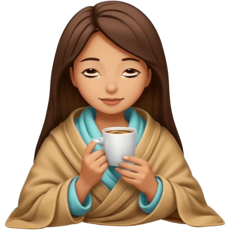 Sasian girl inside a blanket sipping coffee eyes closedemoji emoji