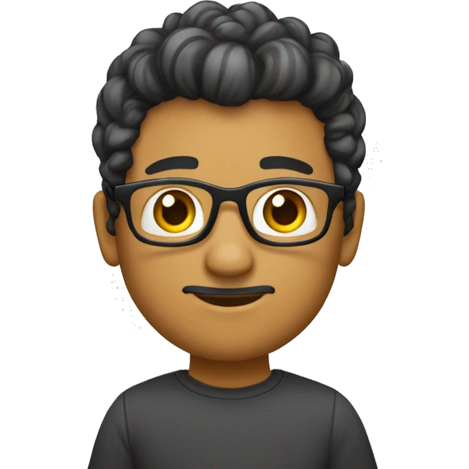 Crie um emoji de um homem branco jovem que usa cabelo curto preto com risquinho na sombrancelha e lateral do cabelo. O homem usa óculos no estilo "juliete" emoji