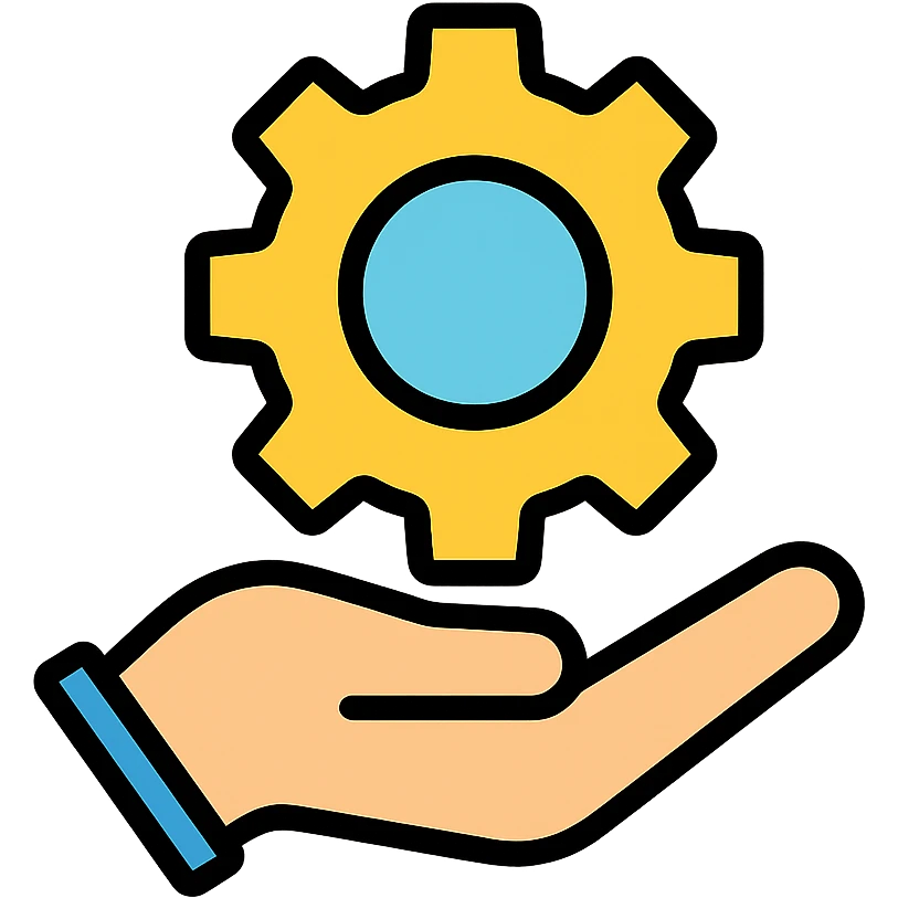 hand holding a cog icon with color and black outlines emoji