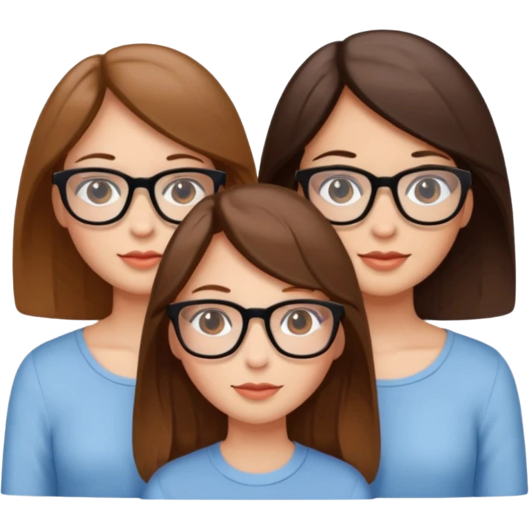 three girls, two brunettes and one light brown-haired with glasses emoji
