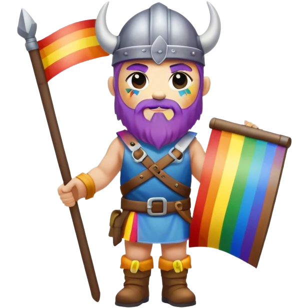 rainbow skin face and body road builder full body as a viking with rainbow flag emoji