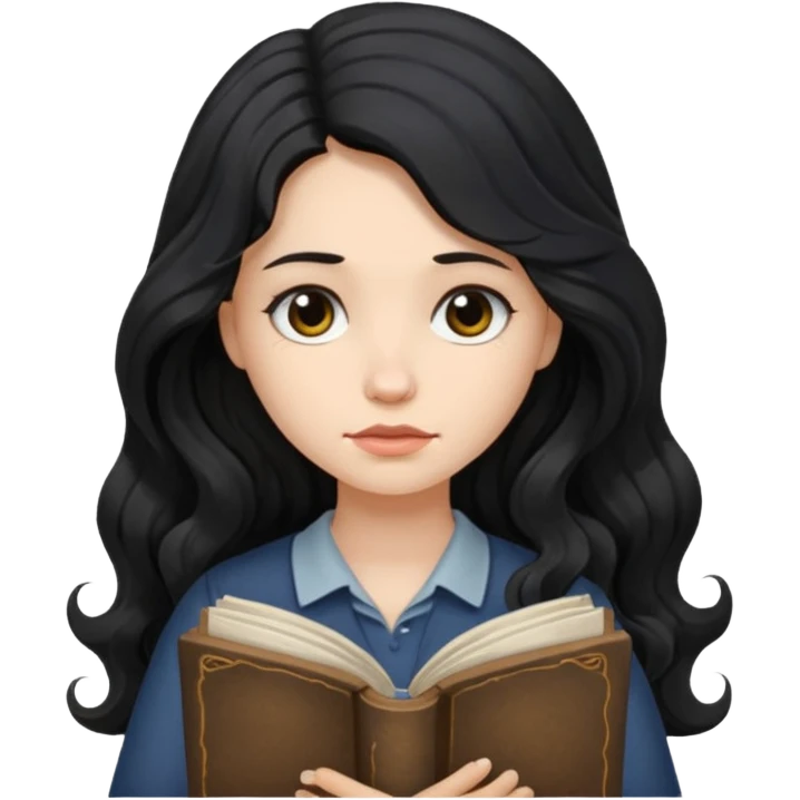 Long Hair Women with Book, Black wavy hair, sad

 emoji