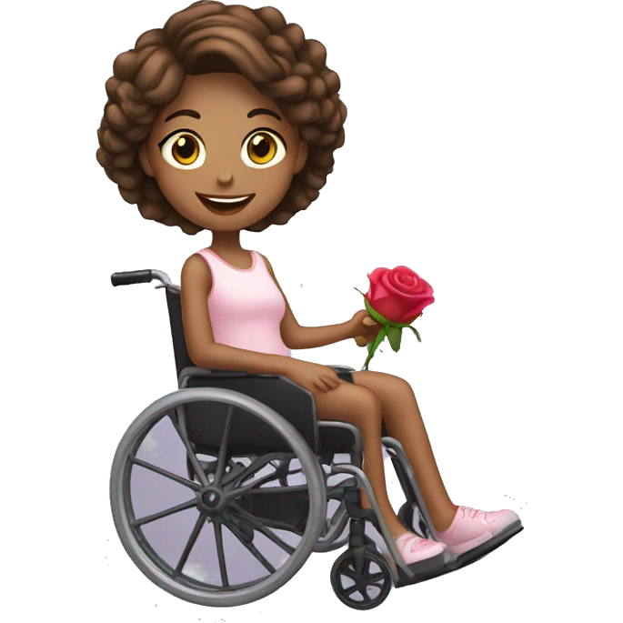 Girl in wheelchair with rose emoji