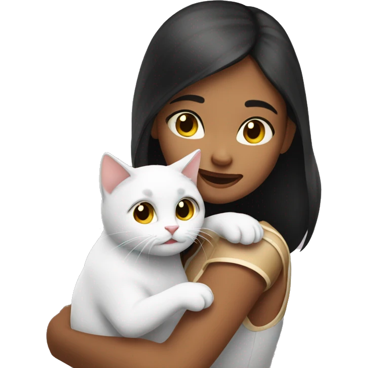 Latin girl hug white cat emoji