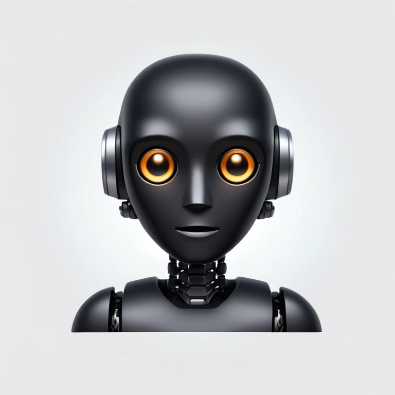 modern face of a black robot with white led eyes, red background emoji