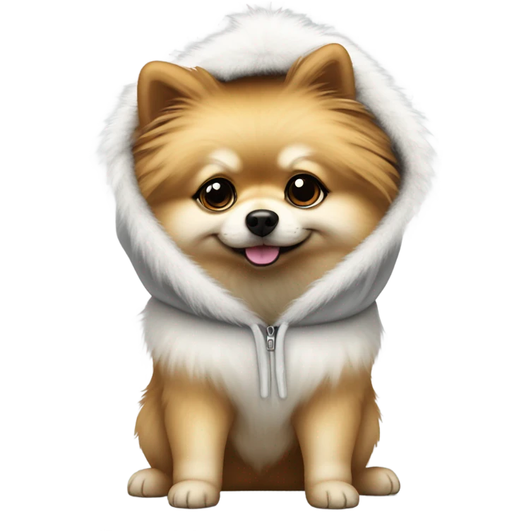 White with black spots Pomeranian in a hoodie emoji