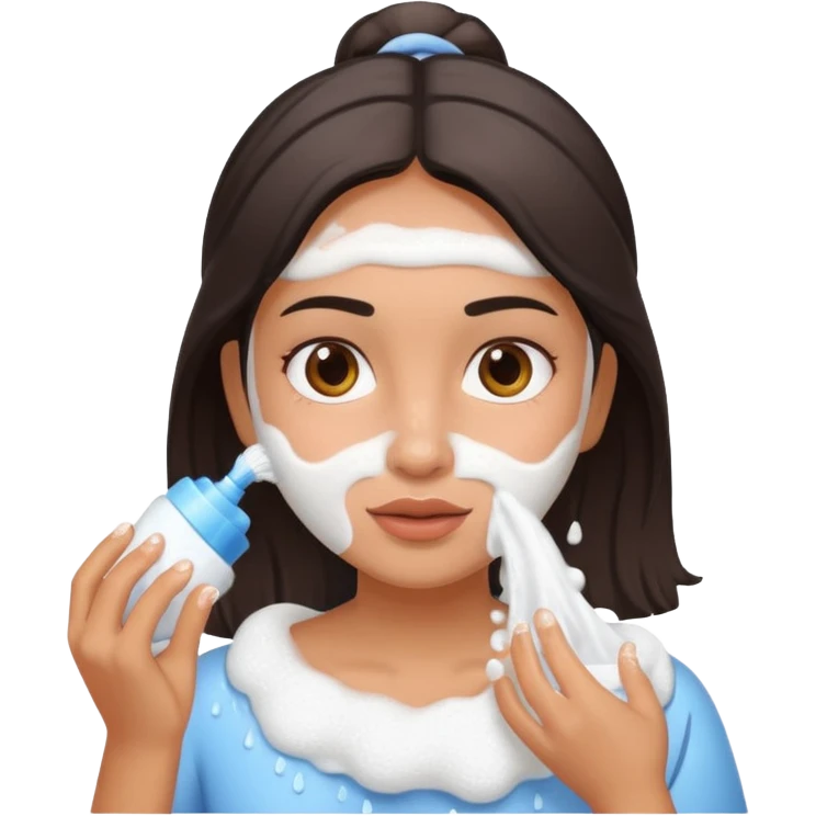 latin girl with foamy cleanser on her face washing emoji
