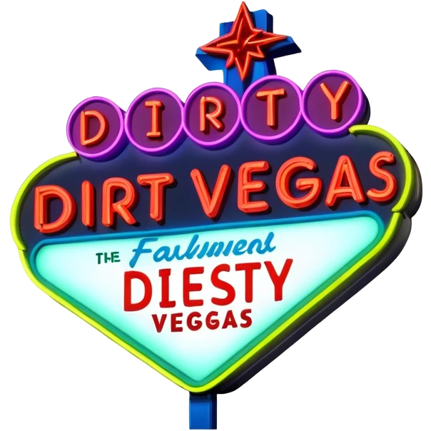 A neon sign that says “dirty Vegas” emoji