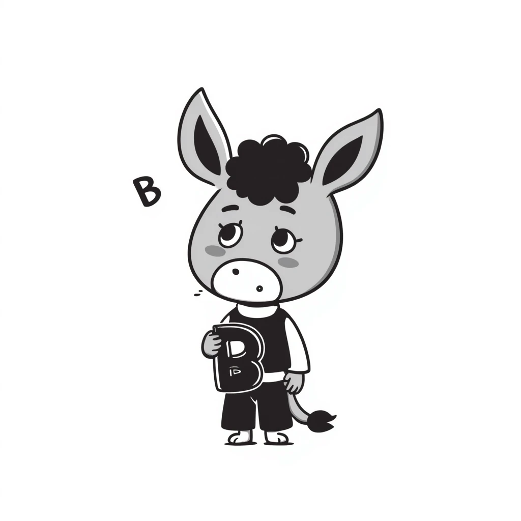 cute baby donkey in emo style holding a letter B emoji