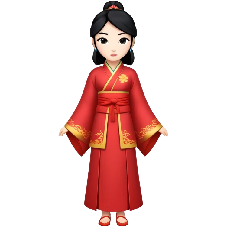 full body Mulan with traditional Chinese outfit, black hair, minimal style emoji