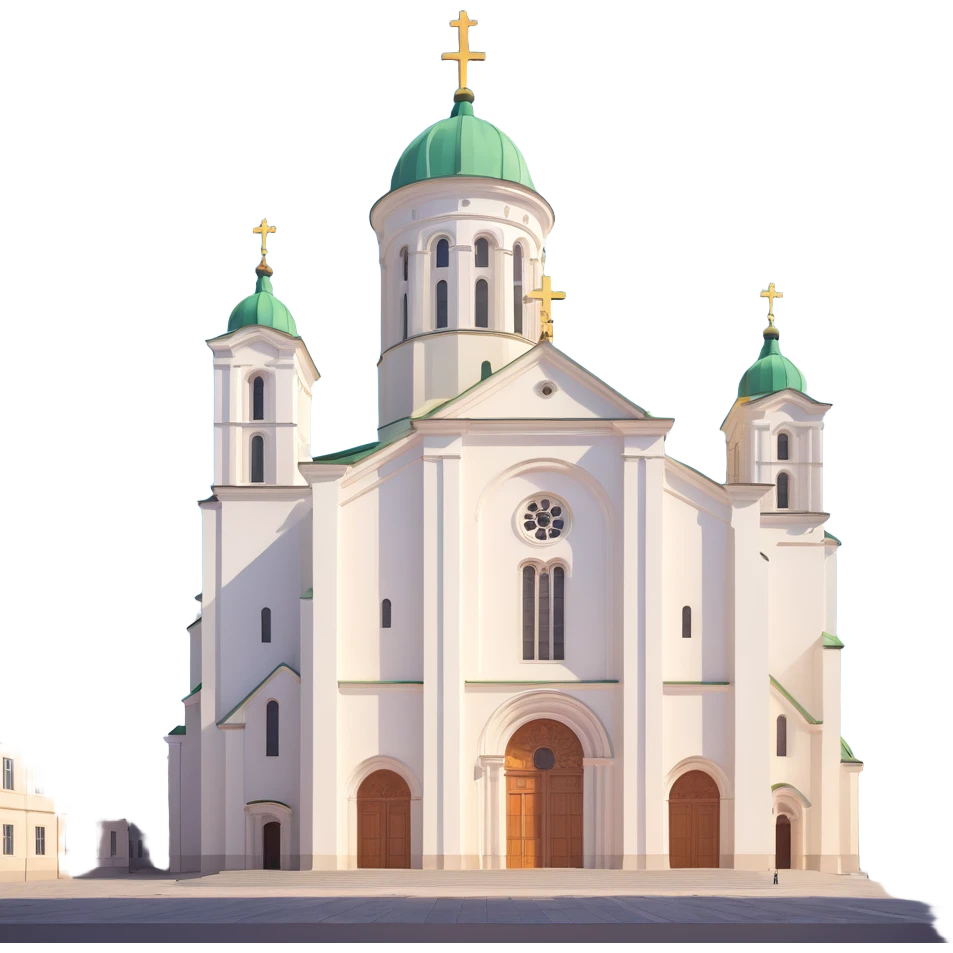 3D Discord role icon, Vilnius Cathedral, Lithuania, true-to-life architecture, no flags or extra elements, plain background, optimized for small size emoji