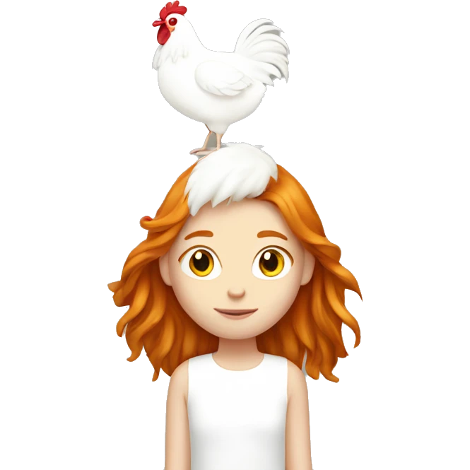 Ginger girl with Long hair and a white hen emoji