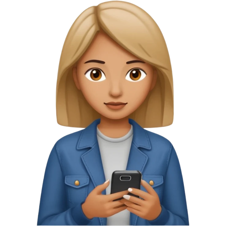woman casual clothes looking at a mobile phone emoji