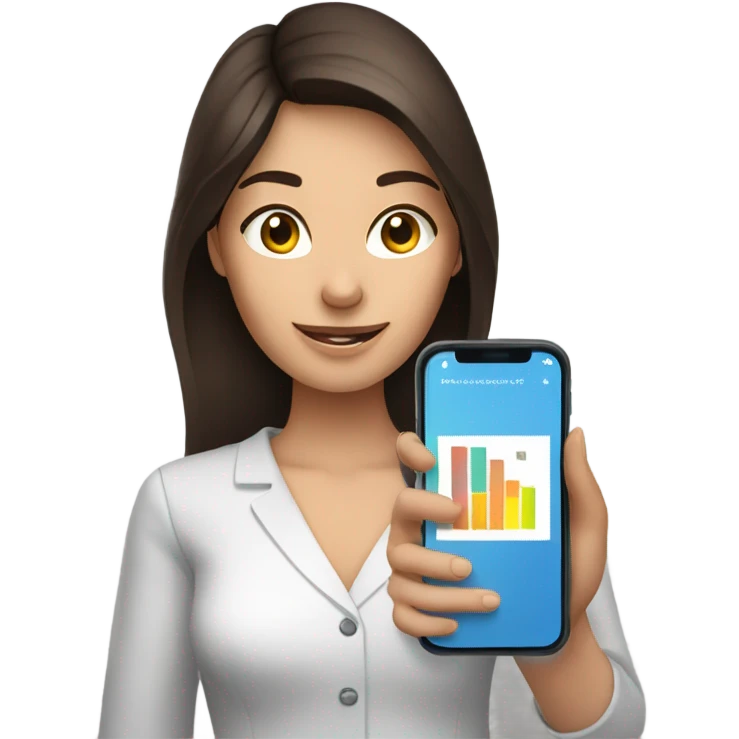 brunet woman smartphone showing charts emoji