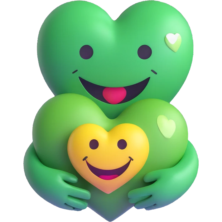 green smiley hugging a green heart emoji