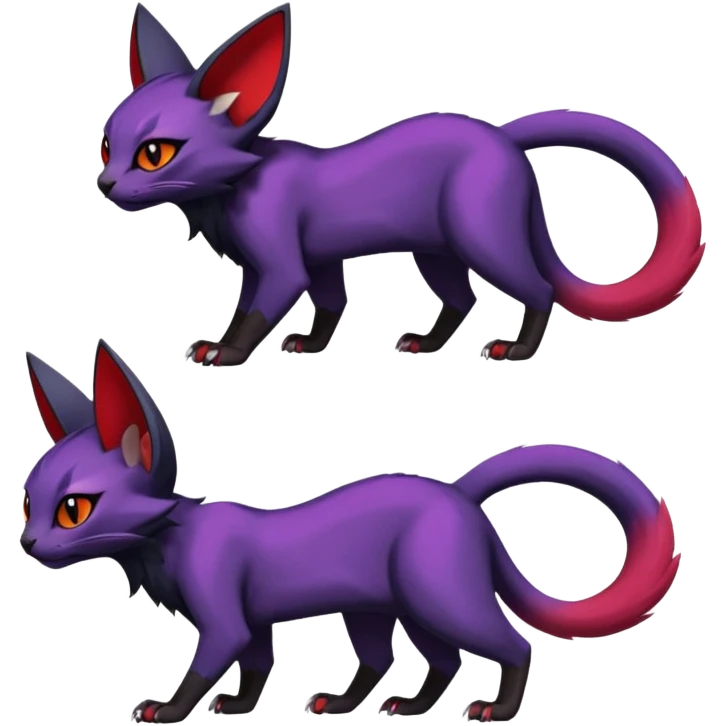 Black edgy Noivern-Noibat-Purloin-Torracat-Lykoi-Caracal-cat-Fakemon-fusion-hybrid-creature with violet and red scale markings emoji