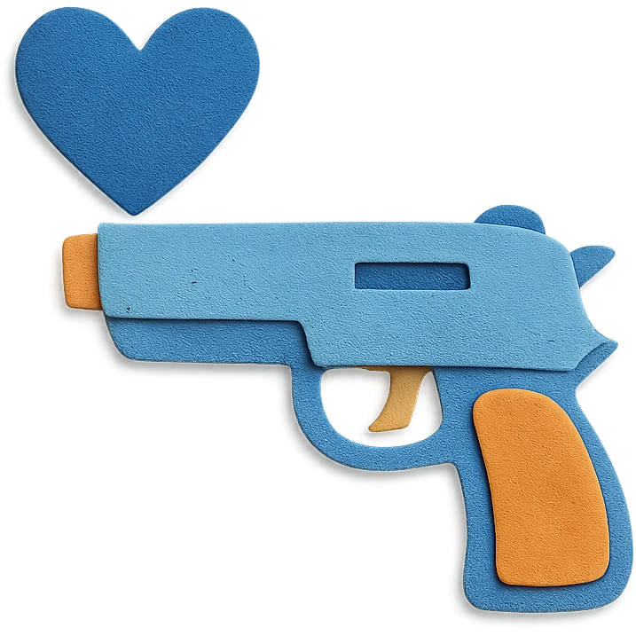 blue heart pistol, paper craft style, layered paper textures, handmade look emoji