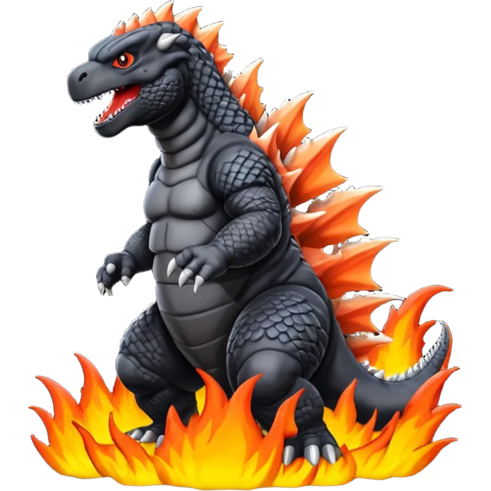 Buatkan gambar Godzilla hitam yg sedang marah emoji