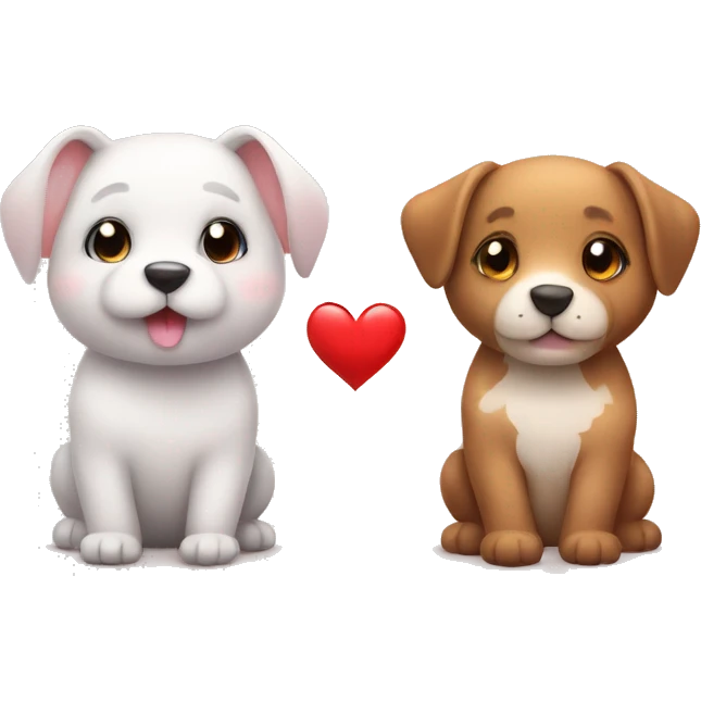 Two different cute animal couple love with heart emoji