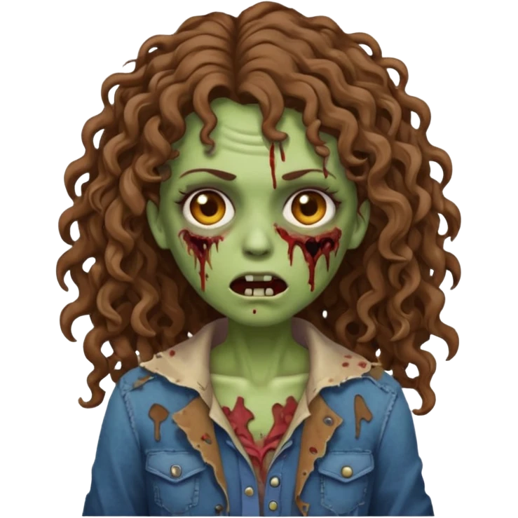 uma mulher zumbi estilo emoji de iphone com cabelos cacheados longos e marrons emoji