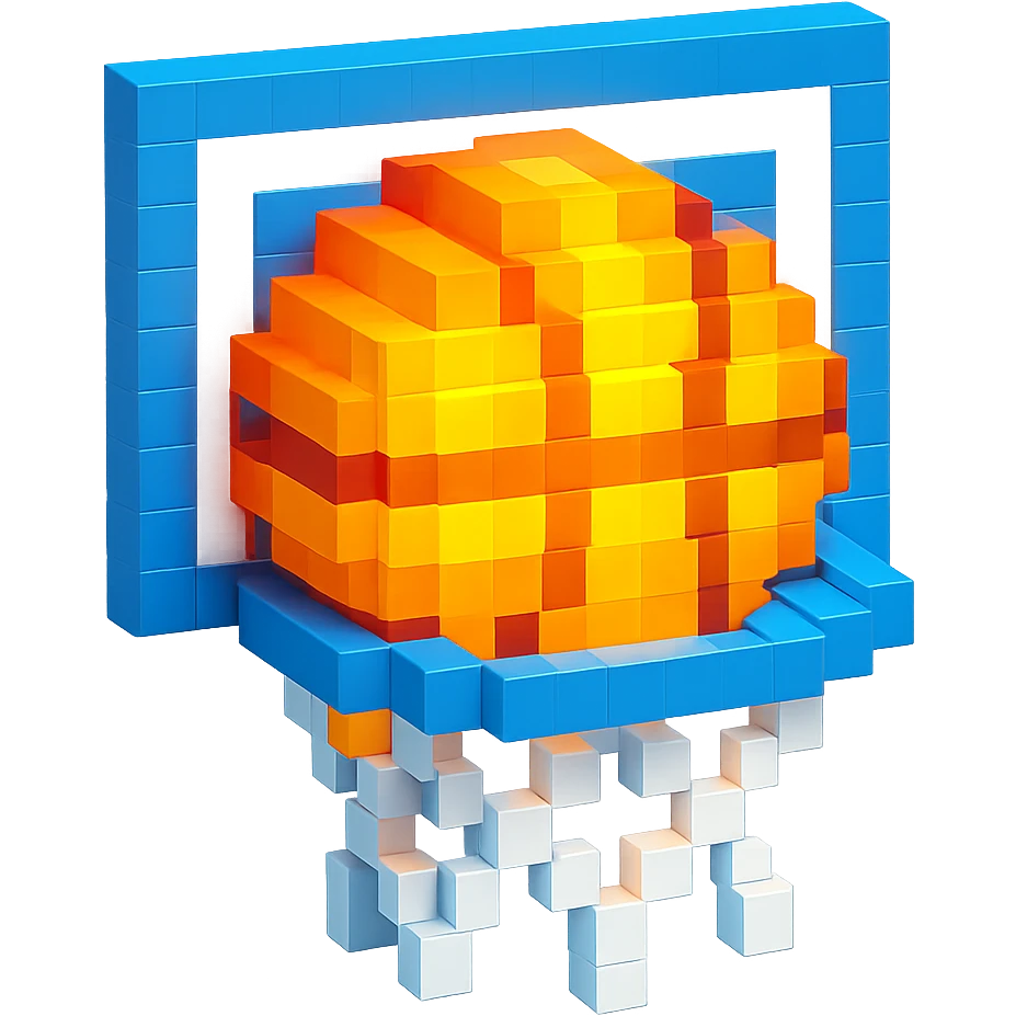 святящейся баскетбольный мяч в сетке, no background emoji