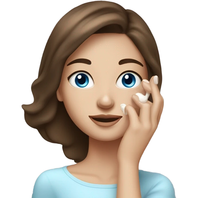 Skin care cream on white freackles skin of a brunett blue eyes girl  emoji
