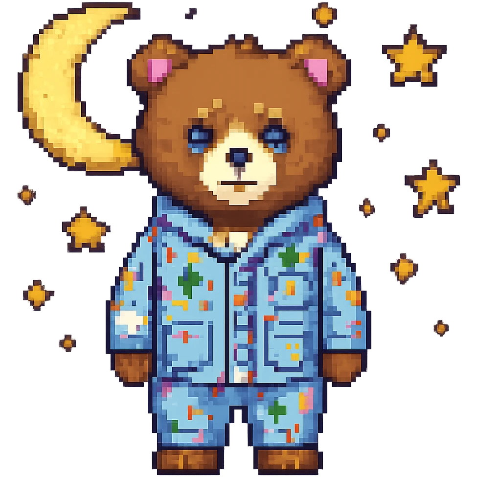 Add a moon and stars in the background, keep pixel art style, with no background except the moon and stars. The style should resemble pixel art. emoji