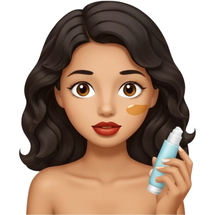 A gorgeous with black wavy hair women applying cute thin lipbalm on her brown lips emoji