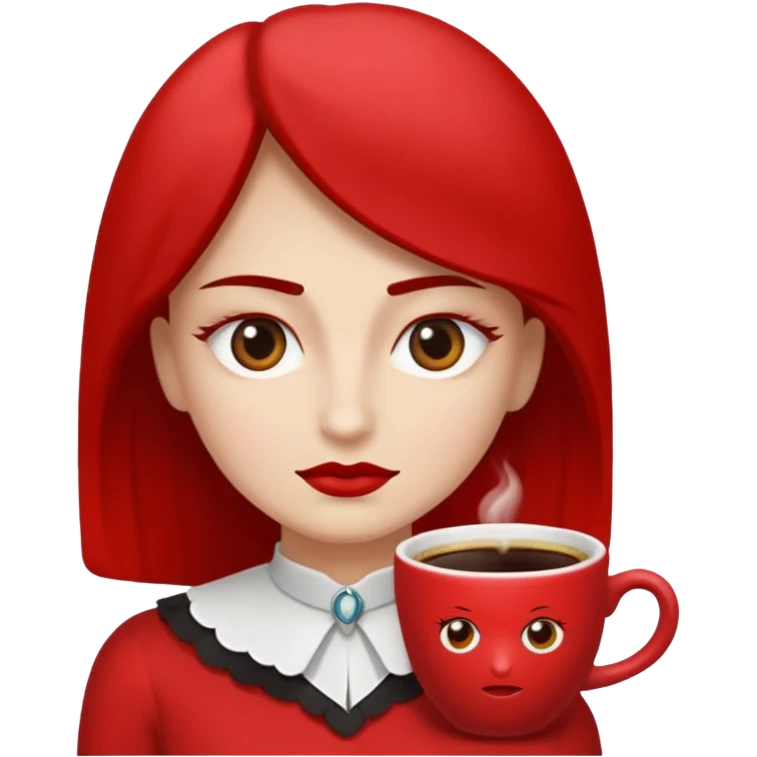 Una figura roja con cabeza cuadrada y cuerpo de rectángulos con cara con dos ojos negros como puntos y cejas preocupadas sin boca y que tenga como una especie de polvo café en la cabeza emoji